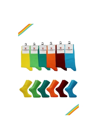 Erkek Çok Renkli Soket Uzun Düz Çorap Dikişsiz 6'lı Paket Çok Renkli