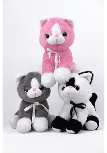 Peluş Oyuncak Oturan Kedi Çift Renkli 30 Cm Pembe - Beyaz