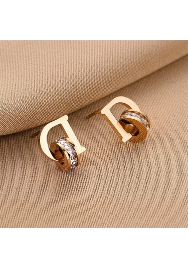 Novahub Gül Altın Lüks Zirkon Paslanmaz Çelik D Harfi Daire Küpe Wome Altın Sıradışı Çok Yönlü Küpe 2022 Yeni Moda Takı Brincos Çok Renkli