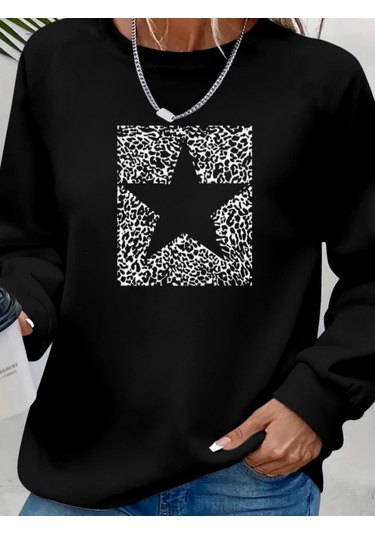 Kadın Uzun Kollu Bisiklet Yaka Desenli Viskon Iki Iplik Bluz Siyah