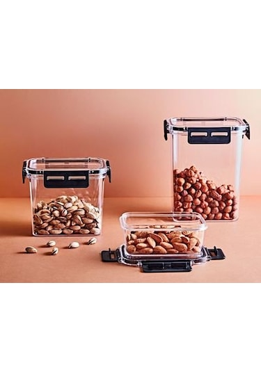 Clear Kare Erzak Kabı - Silikonlu Ve Kilitli Kapaklı Saklama Kabı 850 Ml 12 X 12,5 Cm ŞEffaf