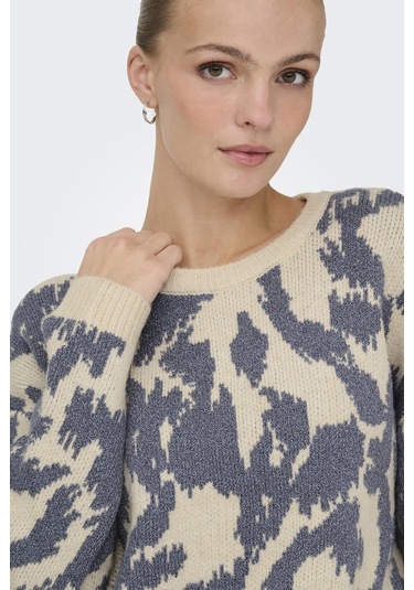 Only Gigi Ls Glitter O-neck Kadın Triko Kazak Işıltılı Bisiklet Yaka Mavi