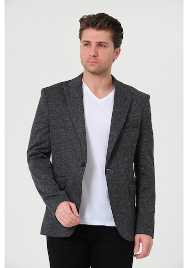 Bonesti Erkek Slim Fit Blazer Ceket Antrasit Kırçıllı