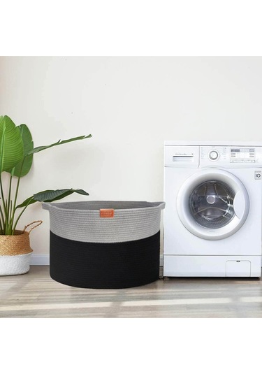 45x35 Jüt Pamuklu Büyük Boy Sepet, Battaniye, Oyuncak Sepeti Siyahgri