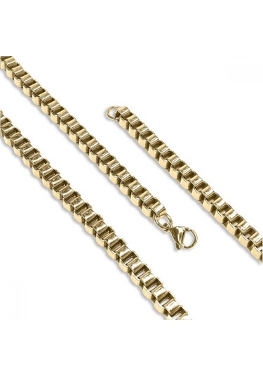 Erkek Kare Arnavut Çelik Kolye 6mm 9181 Altın