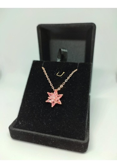 Ervanur Kadın Rose Gold Zincir Kaplama Zirkon Taşlı Pembe Lotus Çiçeği Kolye Pembe