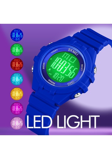 Xindoker Skmeı 1716 Çocuklar İçin Dijital Saat - 7 Renkli Led Arka Işığı, Zaman/hafta/tarih/alarm, 5atm Su Geçirmez Spor Silikon Kol Saati Siyah Çok Renkli