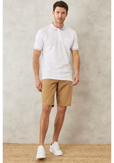 Ac&Co / Altınyıldız Classics Erkek Beyaz-Beyaz Polo Yaka Cepli Regular Fit Bol Kesim Düz Tişört 4A4820200004Bby4XL Beyaz