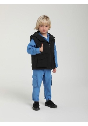 Erkek Çocuk Cepli Kapüşonlu Ceket-15606 Mavi