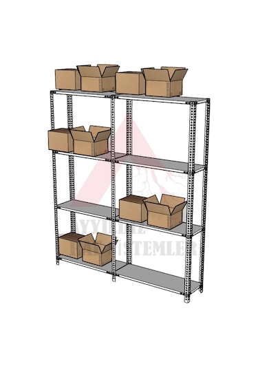 4 Katlı 2'li Beyaz Renk Çelik Raf - Depo, Arşiv, Kiler, Dosya, Market Rafı 43x93 Cm-200 Cm Beyaz