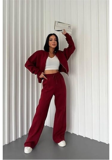 Dip Moda Kadın Pamuklu Kışlık Sweat Pantlon Eşofman Takımı Dpgts018 Bordo