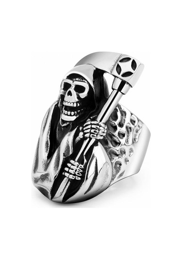 Hayalet Kafa Vintage Titanyum Çelik Yüzük Paslanmaz Çelik Kurukafa Erkek Yüzüğü El Takısı Siyah