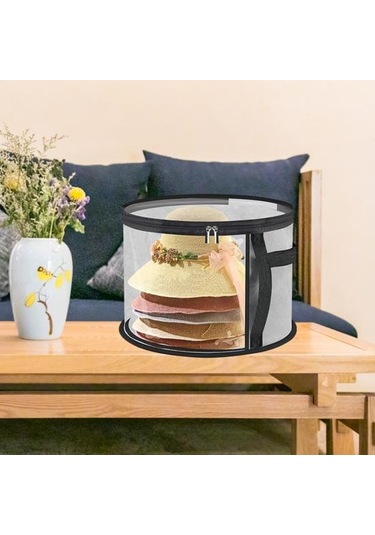 Saplı Fermuarlı Büyük Boy Şeffaf Şapka Saklama Çantası Şeffaf Tasarım Katlanabilir Kovboy Şapka Düzenleyici Geniş Kenarlı Şapka Kılıfı Gri