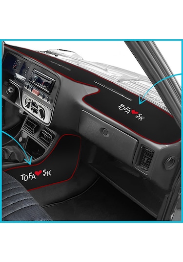 Tofaş Şahin Doğan Kartal Yüksek Torpido Koruma & Vites Konsol Yan Kaplama Halısı - Nakışlı Siyah