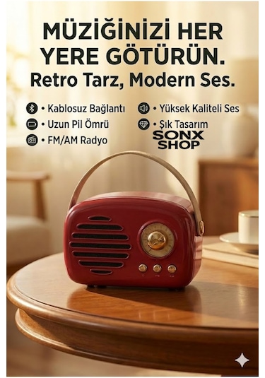 Nostaljik Retro Bluetooth Hoparlör - Fm Radyo, Usb Ve Bluetooth Kablosuz Hoparlör
