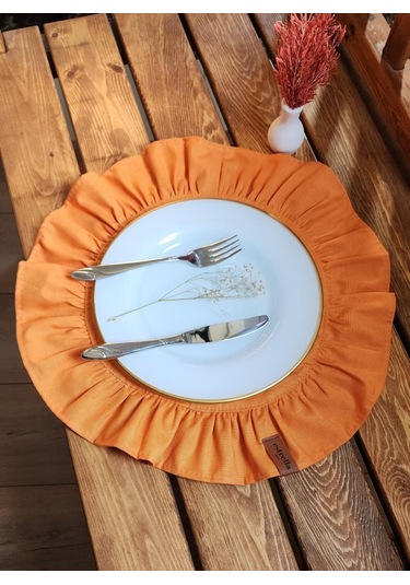 Lizbon Keten Yuvarlak Fırfırlı 2 Li Vintage Amerikan Servis Turuncu 40x40
