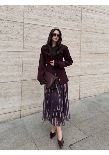 Laluvia Bordo Bağcıklı Ceket - 9702 Bordo
