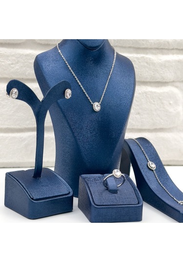 Zirkon Taşlı Oval Gümüş Set Takım Gümüş