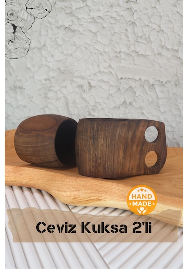 Asaf Atelier El Yapımı Ceviz Ağacı Ahşap Kupa - Kuksa 2'li