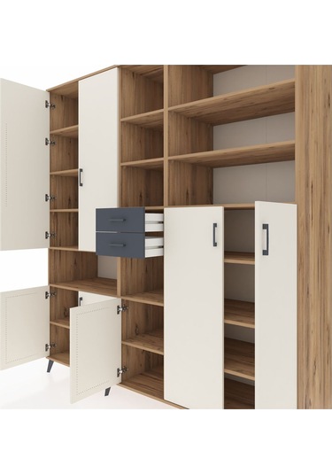 Kronos Dolap 17 Raflı 2 Çekmeceli 7 Kapaklı 220x59x243 Çam-aytaşı/antrasit Aytası/antrasıt