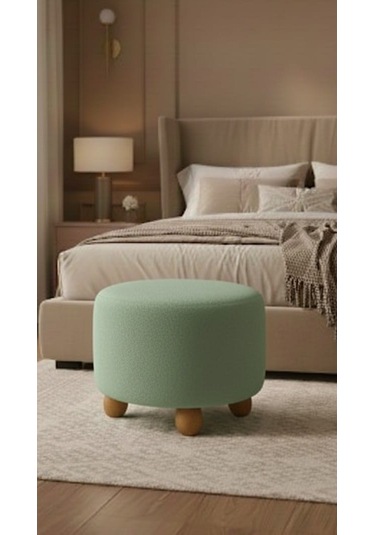 Polo Peluş 45 X 45 Cm Doğal Gürgen Topuz Ayaklı Çok Amaçlı Puf Koltuk Açık Yeşil