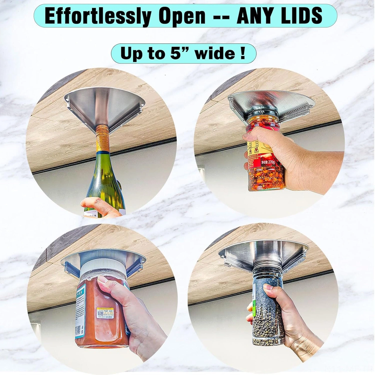 Mufunye Paslanmaz Çelik Alttan Kurulu Kavanoz Ve Şişe Açıcı Araç - Tezgah Altı Kapak Açma Aleti Gümüş