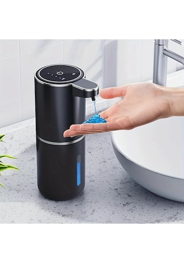 Techbloom 12.85oz Siyah Ekran Şeffaf Şişe Köpük Tip Otomatik Sensörlü Duvar Sabunluk Şarj Edilebilir Modern Siyah Banyo Mutfak 11.8x5cm Çift Kişilik