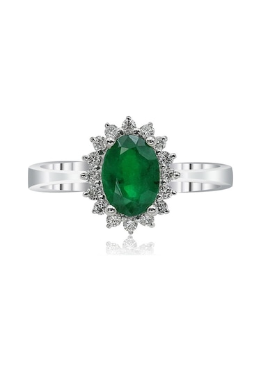 Oval Zümrüt Yüzük - Pırlantalı Anturaj 18 Ayar