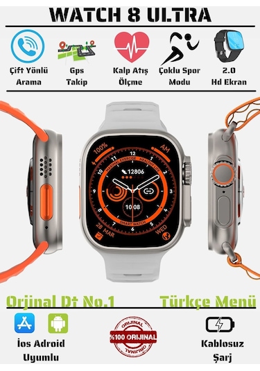 Watch 8 Ultra No.1 49mm Tam Ekran Nfc Kablosuz Şarj Akıllı   Saat(İthalatçı Garantili)