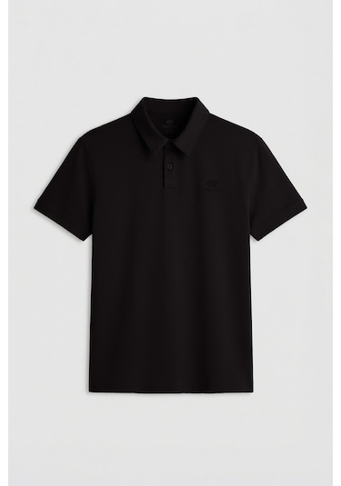 Tommylife Tommy Life Siyah Basic Logolu Standart Kalıp Triko Polo Yaka Erkek T-shirt - 87748 Siyah