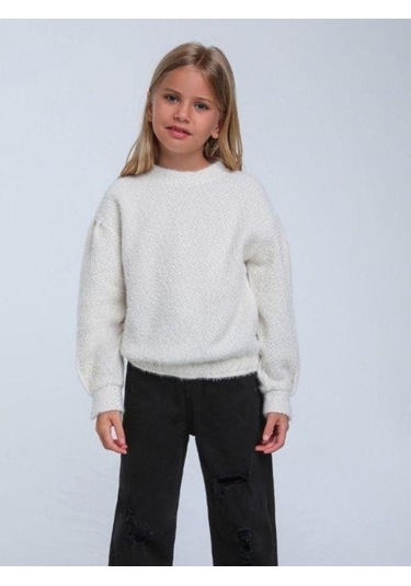 Kız Çocuk Simli Kırçıllı Bluz-14313 Beyaz