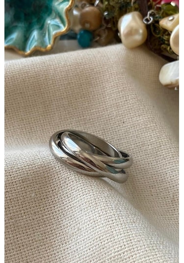 Trinity 3lü Birbirine Geçmeli Sarmal Çelik Stres Yüzük Cl44 Beyaz