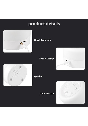 Fortunelane 7 Renkli Uyku Lambası İle Bebek Sakinleştirici, 12 Beyaz Gürültü, 3 Zamanlayıcı, Usb-c Şarjlı 2000mah Batarya Beyaz Beyaz