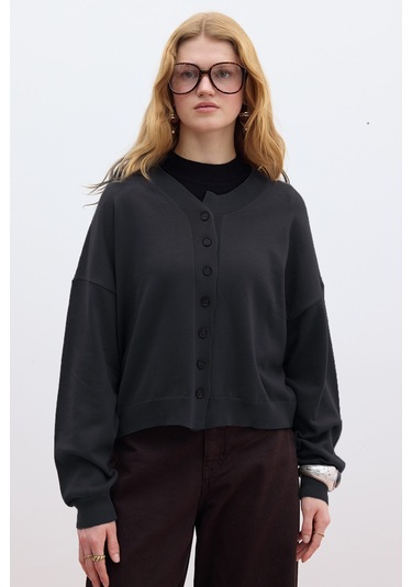 Yumuşak Dokulu Oversize Triko Hırka Antrasit Antrasit