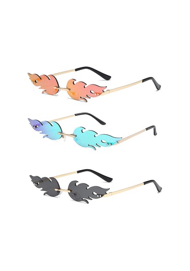 Unisex Yetişkin Moda Güneş Gözlüğü 3 Parça Çerçevesiz Aynalı Camlar B Çok Renkli