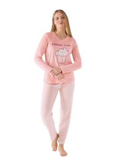 Roly Poly Kadın Pop Corn Cınema Time Uzun Kollu Pijama Takım Pembe