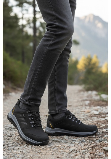 Siyah Hakiki Deri Kaymaz Su İtici Erkek Outdoor Ayakkabı 2343 M Siyah