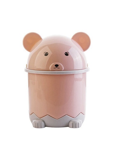 Yaratıcı Sevimli Masaüstü Çöp Masaüstü Kapaklı Küçük Kağıt Sepeti Mini Çevirme Plastik Çöp Kutusu Pembe