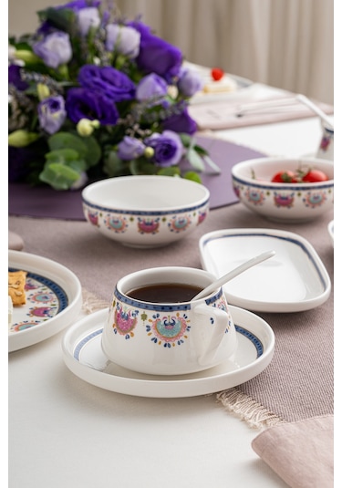 Emsan Ethnic Pink Porselen 32 Parça 6 Kişilik Kahvaltı / Servis Beyaz