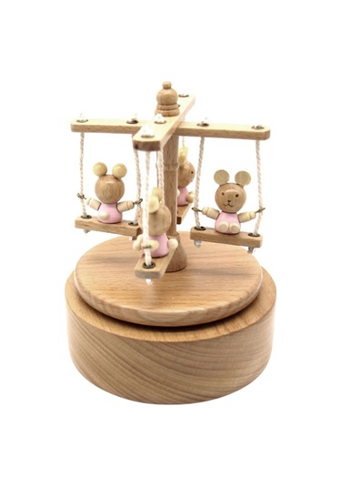 Yunboo Mutlu Ayı Dönen Müzik Kutusu - Noel Şarkılı Kayın Ağacından Yapılmış Hediyelik Ahşap Rengi