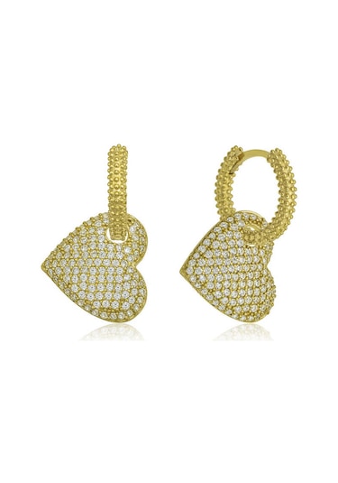 Gümüş Gold Halka Kalp Küpe 14 MM Gümüş