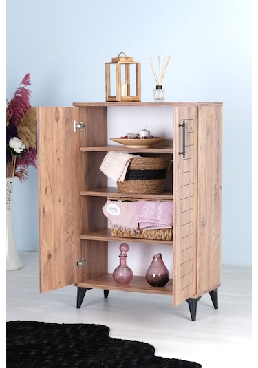Luna 2 Kapaklı 4 Bölmeli Modern Ayakkabılık - Çam Desenli 70x10