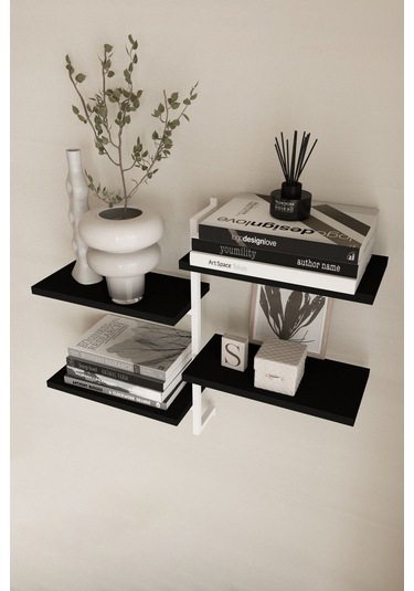 Aju 4 Katlı Duvar Rafı Metal Çerçeveli Dekoratif Kitaplık Ve Raf Ünitesi Modern Tasarıım Beyaz