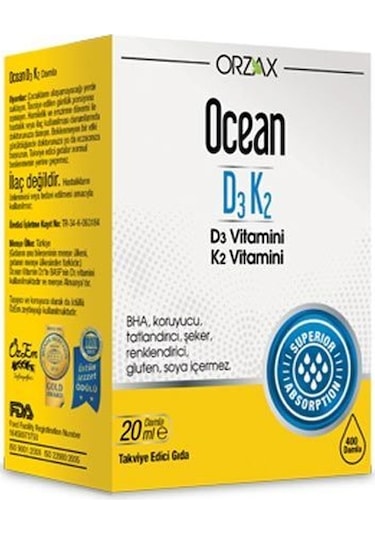 Orzax Ocean D3k2 Vitamin Damla 20ml