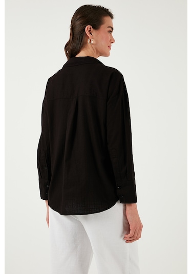 Lela Pamuklu Regular Fit Uzun Kollu Düz Bayan Gömlek Cf25S168305 Siyah