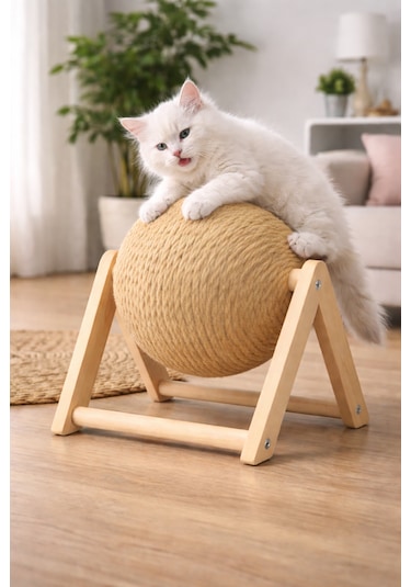 Kedi Tırmalama Topu Ahşap Ayaklı, Dayanıklı Kedi Oyuncağı