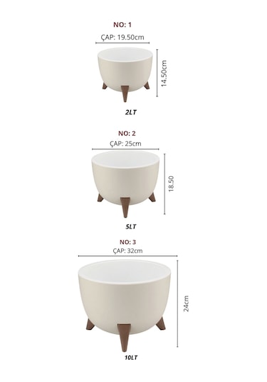 Nandy Home Ufo Model 3'lü Saksı Seti Krem
