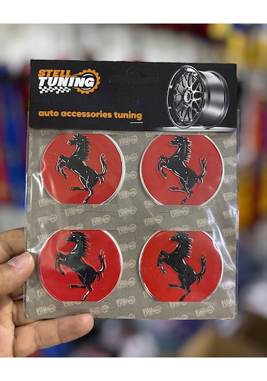 Universal Araç Uyumlu, Jant Göbeği Arması, Sticker 4'lü Set 60mm Kırmızı