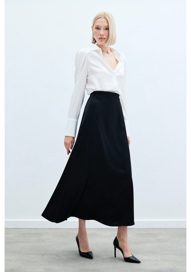 Sateen Uzun Saten Etek - Siyah
