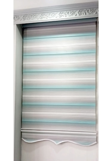 Turkuaz Pliseli Zebra Stor Perde Etek Dilimli